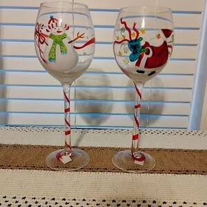Hand-Painted Holiday Wine Glasses - Snowman & Santa (Set of 2)